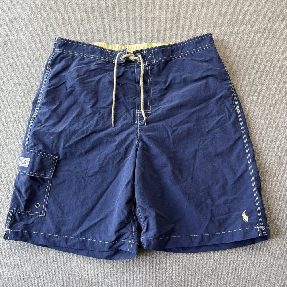 Polo Ralph Lauren Blue Swim Trunks Men's Large Yellow Pony Beach Board Shorts - Picture 1 of 7